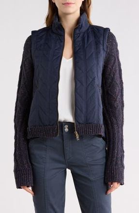 Democracy Mock Neck Quilted Two-Fer Jacket in Navy at Nordstrom Rack, Size X-Small