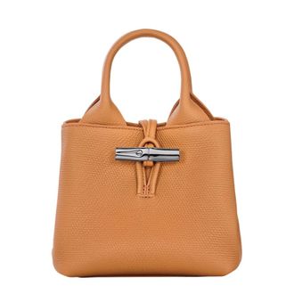 Longchamp Le Roseau Beige Handbag With Toggle Closure In Grained Leather