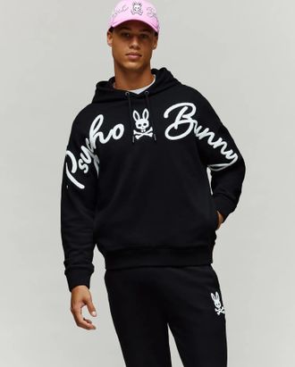 Psycho Bunny Mens Tate Chenille Hoodie 001 BLACK / XS