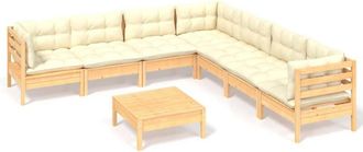 vidaXL Muebles De Jard&iacute;n 8 Pzas Y Cojines Madera Maciza De Pino Crema Vidaxl
