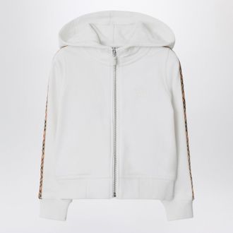 Burberry Felpa con zip bianca con finiture Check