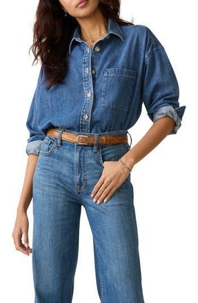 Faherty Sunfair Oversized Organic Cotton Denim Button-Up Shirt in Beacon Hill Wash at Nordstrom Rack, Size Xx-Small