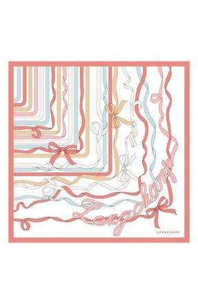 Longchamp Ribbon Print Silk Bandana Scarf in Cream at Nordstrom