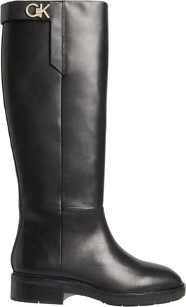 Calvin Klein Schoenen, Dames, Zwart, 36 EU, Leer, Rubber Sole Knee Boot W Hw