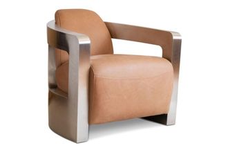 PIB Sill&oacute;n en cuero marr&oacute;n claro y metal cromado