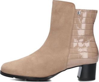 Hassia Beige Krokodillenprint Enkellaarsjes - Dames - Laarzen met Hak - Beige - 40 EU - Wol - Schoenen