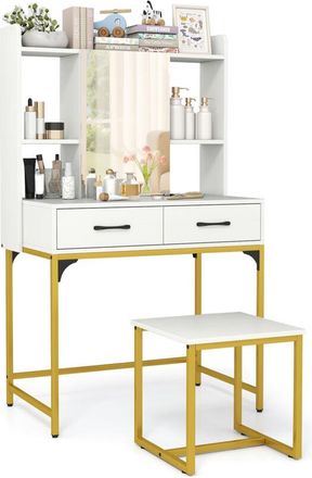 Costway Vanity Desk Wide Makeup Dressing Table with Power Outlets-White