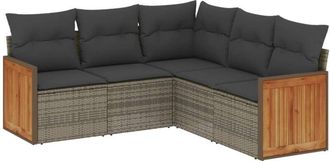 vidaXL Juego De Sof&aacute;s Jard&iacute;n Con Cojines 5 Pzas Rat&aacute;n Sint&eacute;tico Gris Vidaxl