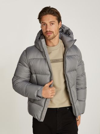 Calvin Klein Outdoorjacke CALVIN KLEIN HOODED QUILT PUFFER MW, Herren, Gr. XXL, grau (moon mist), Web, Obermaterial: 100% Polyester. Futter: 100% Polyester. Wattie