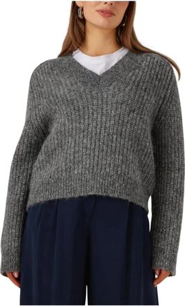 Selected Slfanjuli LS Knit V-Neck - Dames - V-hals truien - Grijs - L - Truien & Vesten