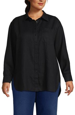 Lands End Linen Oversized Button Front Shirt in Black at Nordstrom, Size 2X
