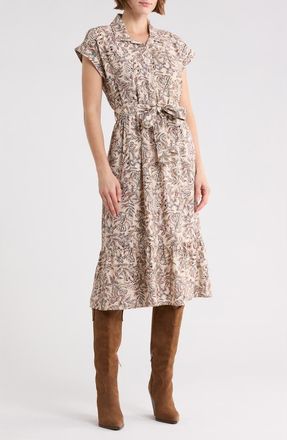 Lucky Brand Belt Midi Shirtdress in Sand Floral at Nordstrom Rack, Size X-Large