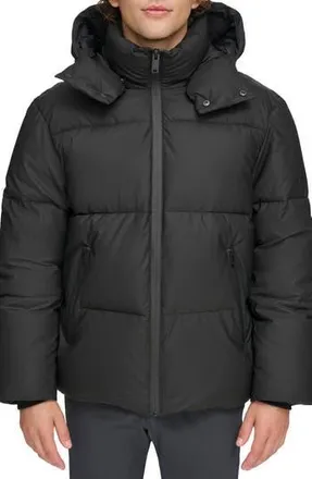 DKNY Rubberized Front Zip Puffer Jacket in Black at Nordstrom Rack, Size Xx-Large