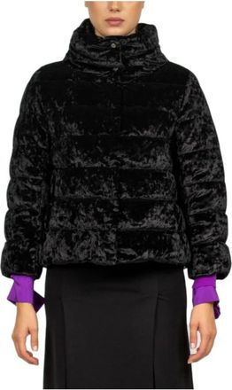 Herno Zwarte gemarmerde velvet pufferjas - Dames - Winterjassen - Zwart - 2XL - Jassen