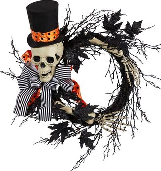 Nearly Natural Halloween Dapper Skeleton Wreath 26In