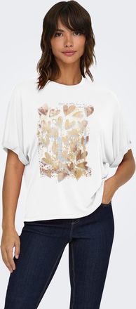 Only T-Shirt ONLY ONLFREE LIFE S/S FOLD-UP TOP BOX JRS, Damen, Gr. S, cloud dancer print:free hearts, Jersey, Obermaterial: 70% Modal, 30% Polyester, bedru