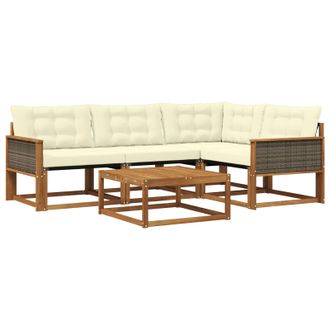 vidaXL Conjunto De Sof&aacute;s De Exterior Con Coj&iacute;n 5 Pcs Natural Y Crema Vidaxl