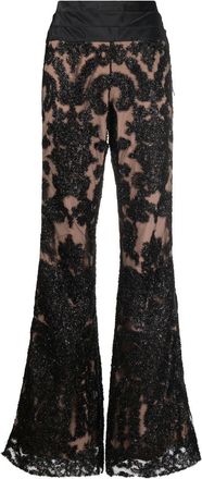 Moschino lace-overlay flared trousers - women - Polyester/Polyamide/Cotton/Elastane/Silk/Acetate/Silk - 40 - Black