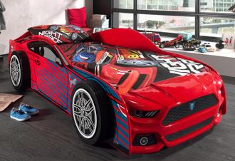 Vipack Autobett »Sport-Wagen Optik, Liegefläche 90/200, MDF glänzend lackiert« B/H/T ca. 227x60x111cm, inkl. Lattenrost, Räder in Felgen-Optik, prägnante Fro