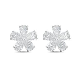 Diana M. Jewels 14kt White gold 8.00cts lab grown Pear shaped diamond flower cluster stud earrings