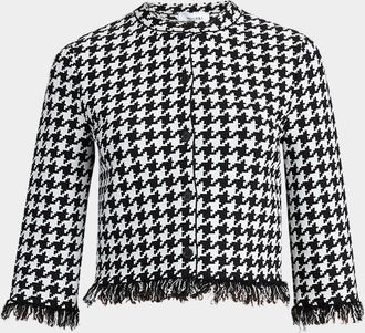 Alexander McQueen Houndstooth Fringe Knit Cardigan