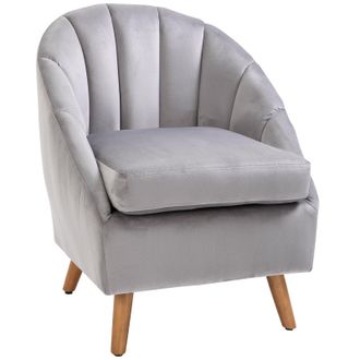 HOMCOM Velvet Fabric Single Sofa Accent Chair Solid Wood Leg Upholstered Grey | TJ Hughes