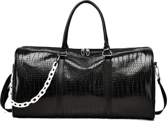 Generic Compatible For Large Capacity Retro Crocodile-Textured Duffel Bag with Adjustable Shoulder Strap, Stylish Gym(Black-)