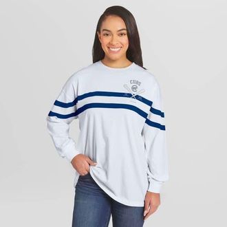 WEAR by Erin Andrews Womens WEAR by Erin Andrews White Chicago Cubs Oversized Long Sleeve Striped T-Shirt at Nordstrom, Size Small