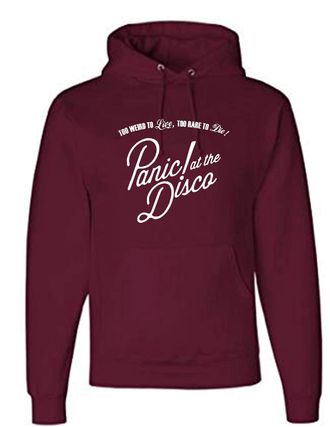 Generic Inspired PANaIC! at The Disco Too Live, Too DIE Funny Music Band Hooded Sweatshirt (XX-Large, Burgundy)