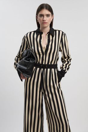 Karen Millen Womens Mono Fluid Stripe Cotton Mix Woven Shirt - Monochrome Multi viscose - Size 12 UK