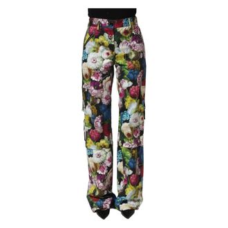 Dolce & Gabbana Broek met Hoge Taille en Wijde Pijpen - Dames - Wijde Broeken - Veelkleurig - S - Broeken