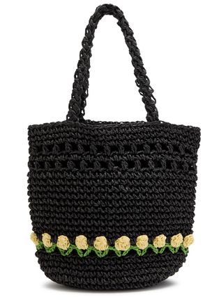 Damson Madder Tulip Raffia top Handle bag - Black - One Size