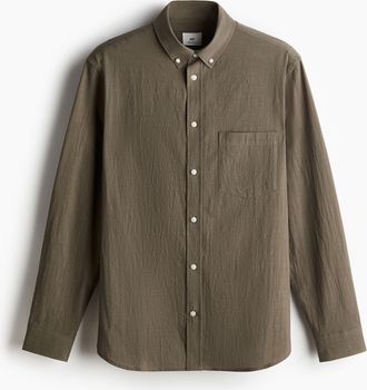 H&M Hemd aus Strukturstoff in Regular Fit - Green