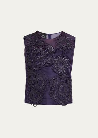 Akris Anemone Embroidered Silk Organza Sleeveless Blouse