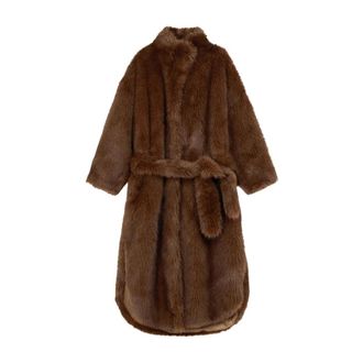Frankie Shop Belted Coats, female, Brown, Size: XS Ravello Faux Fur Robe Coat