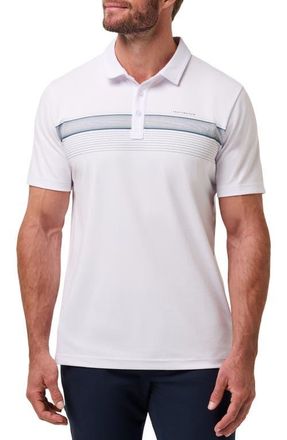 Travis Mathew Perfect View Chest Stripe Cotton Blend Piqu&eacute; Polo in White at Nordstrom, Size Xx-Large