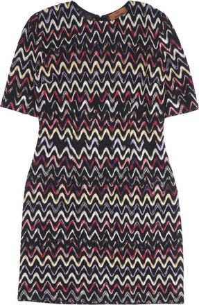 Missoni Korte Mouw Zigzag Gebreide Jurk - Dames - Korte kleedjes - Veelkleurig - M - Polyester - Kleedjes