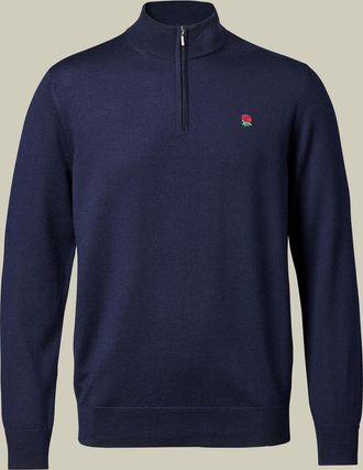 CHARLES TYRWHITT England Rugby Red Rose Pure Merino Zip Neck Wool Jumper - Navy Size Medium by Charles Tyrwhitt