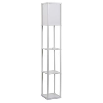 HOMCOM L&aacute;mpara pie con estantes 26x26x160 cm blanco