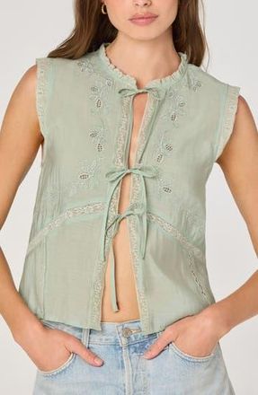 ASTR the Label Lace Trim Tie Front Top in Sage at Nordstrom Rack, Size X-Large