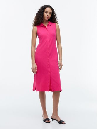 Tommy Hilfiger Womens Sleeveless Pique Midi Polo Dress - Pink - XS