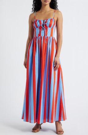 Line & Dot Primo Lace Back Stripe Sleeveless Maxi Dress in Blue Multi at Nordstrom, Size X-Small Regular