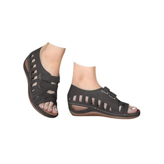 Generic Low Heel Wedge Sandals for Women 2026 Summer Open Toe Arch Support Hollow Platform Adjustable Strap Wide Fit Shoes Casual Comfortable Slip on Walking 