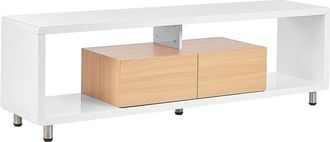Beliani Mueble Tv Blanco Madera Clara 159 X 39 Cm Mdf 2 Estantes Abiertos 2 Cajones Knox
