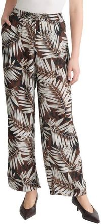 Jones New York Palm Print Wide Leg Drawstring Pants in Fudge Multi at Nordstrom, Size X-Small