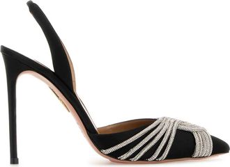 Aquazzura Zwarte Satijnen Gatsby Sling Pumps - Dames - Pumps - Zwart - 36 EU - Satijn - Schoenen