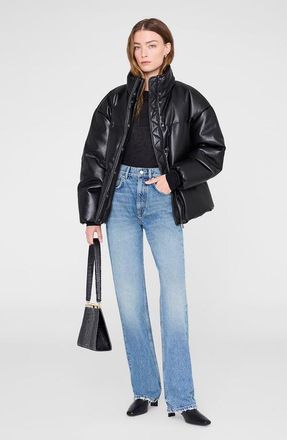 Anine Bing Oslo Puffer Jacket in Black Recycled Leather at Nordstrom, Size X-Small