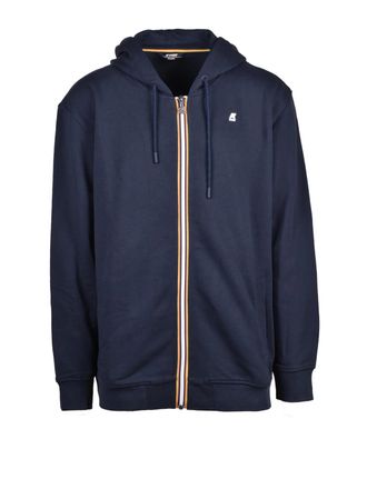 K-Way Deep Blue Striped Trim Cotton Zip Hoodie