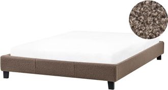 Beliani Minimalistic Modern Fabric Upholstery eu Double Bed Frame 4ft6 Taupe Boucle Roanne