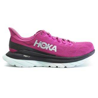 Hoka One One Hoka Mach 4 Textile Synthetic Womens Lace Up Trainers - Festival Fuchsia Black - Size:UK 5.5
